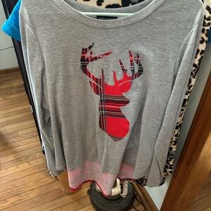 Simply Southern Gray Top with Red Plaid Panel